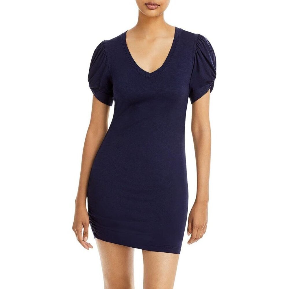 NWT Sundry V-Neck Puff Sleeve Knit Mini Dress in Navy Sz. 0